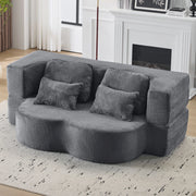 DIVANO LETTO A PAVIMENTO 143 cm Blu e Grigio con 4 cuscini