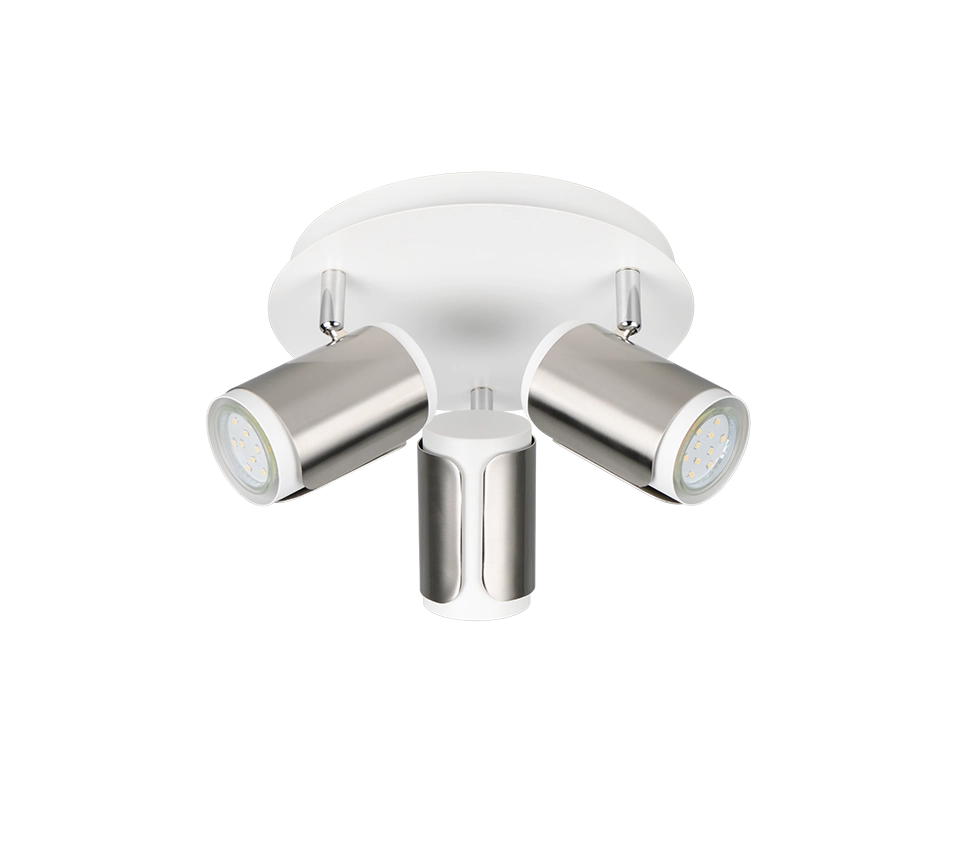 Plafoniera 3 spots, metallo, bianco e acciaio, D 30 cm, Gillan