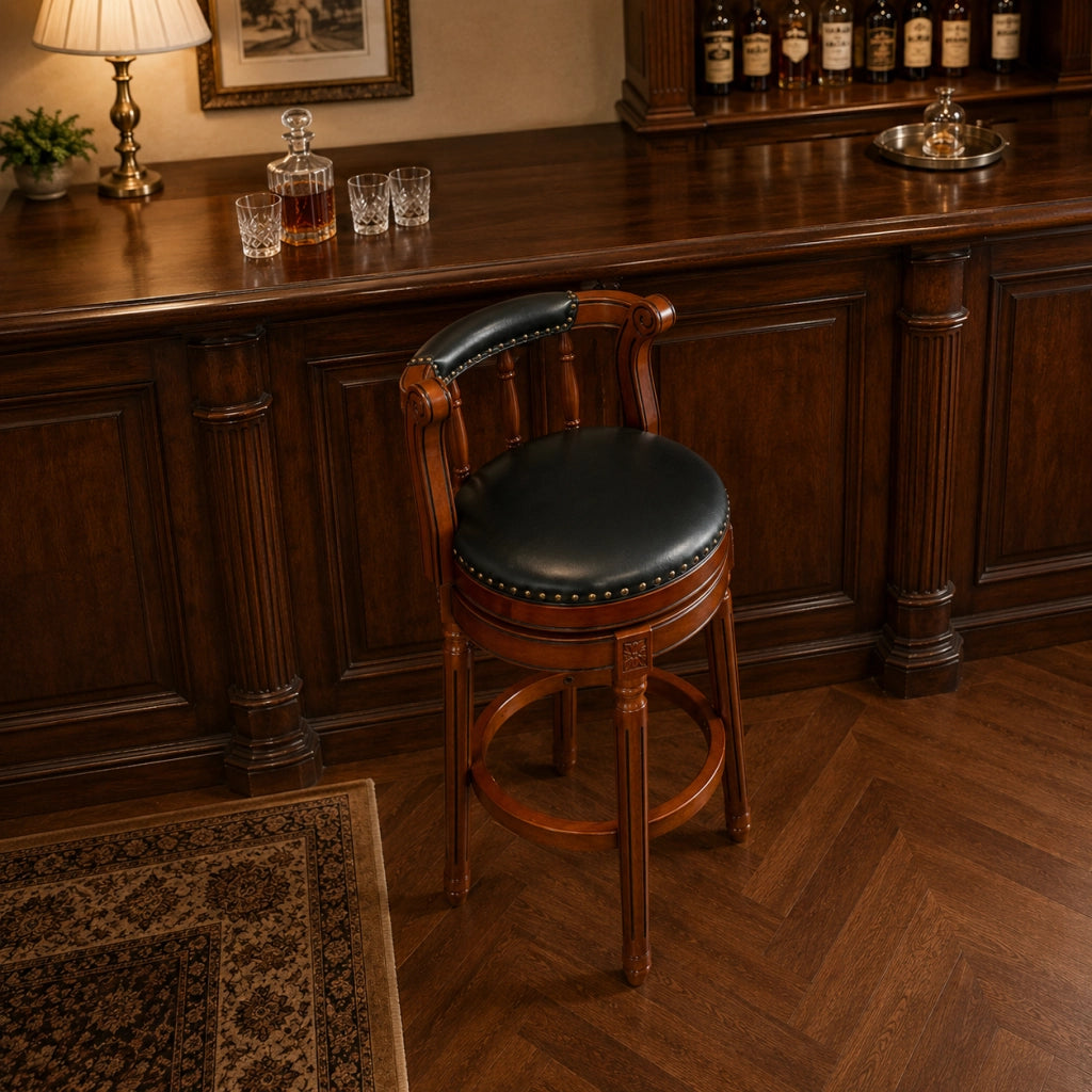 Sgabello da bar girevole 55.0x55.0x34.0 cm in pelle e legno blu