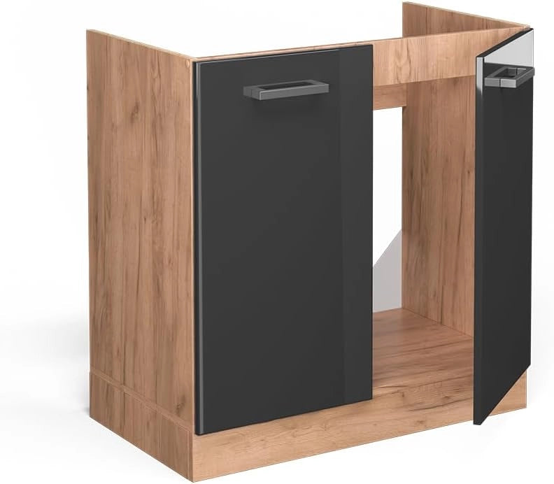 Mobile lavello cucina R-Line, Antracite lucido, 80 cm senza piano di lavoro, per la libera combinazione all'interno di sistemi cucina modulari