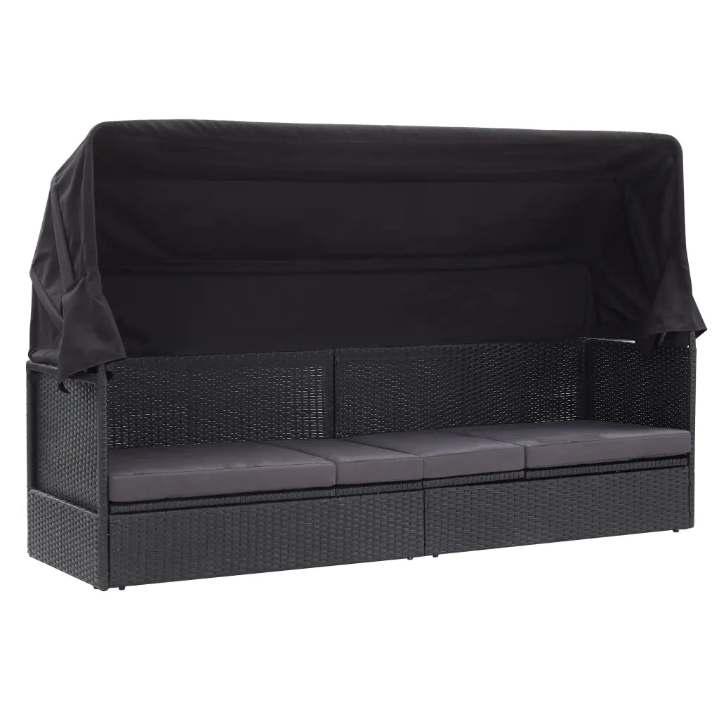 Divano da Esterno con Baldacchino in Polyrattan Nero