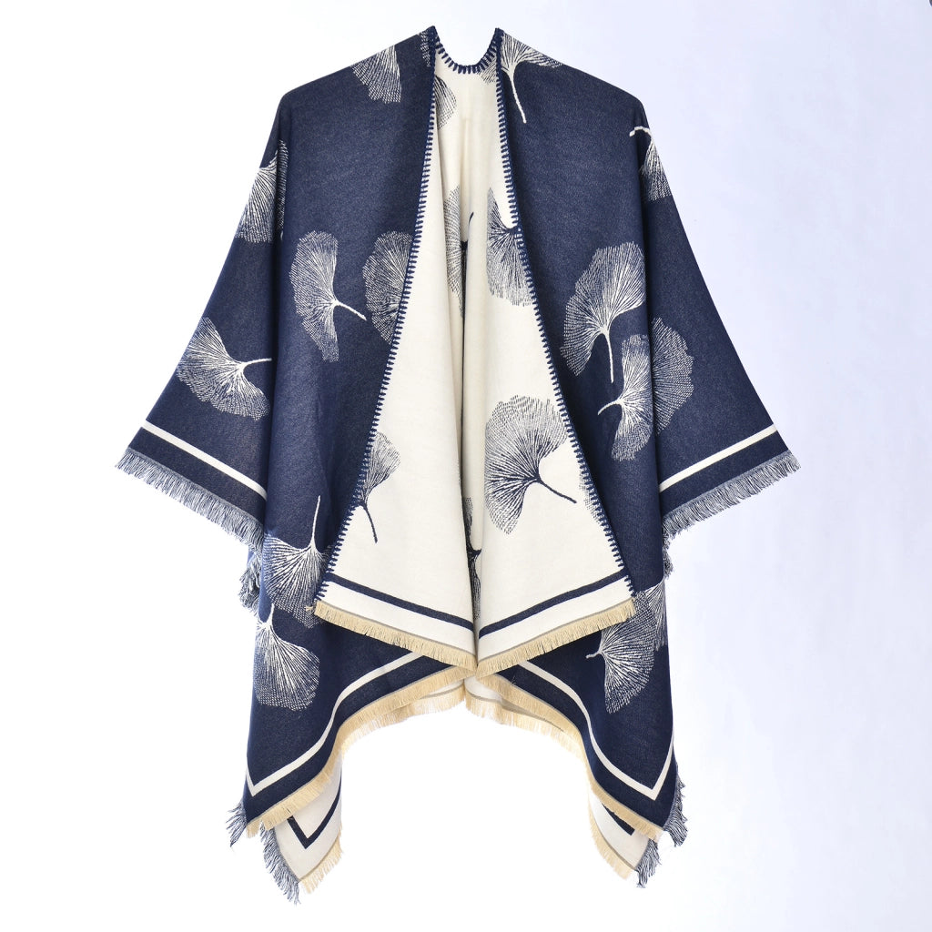 Nuova sciarpa con motivo a foglie di ginkgo, scialle caldo in cashmere, mantello