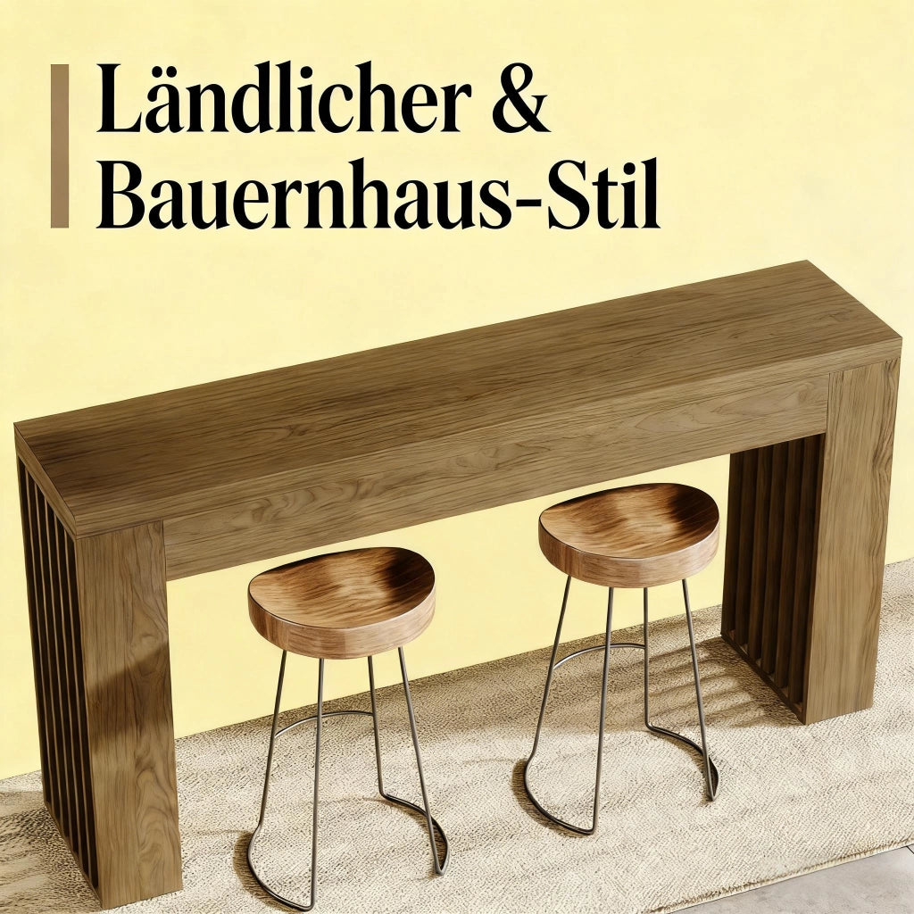Consolle in MDF marrone stile farmhouse con ampio piano e dettagli a lamelle per ingresso e soggiorno 150 cm