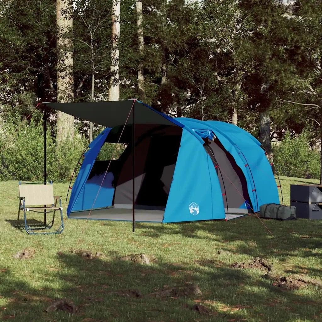 Tenda da Campeggio a Tunnel per 4 Persone-Tenda per Escursionismo Blu Impermeabile 378253