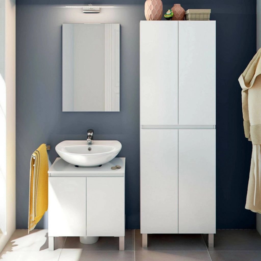 Trevico, set Mobili Bagno 4 Ripiani, Bianco Lucido