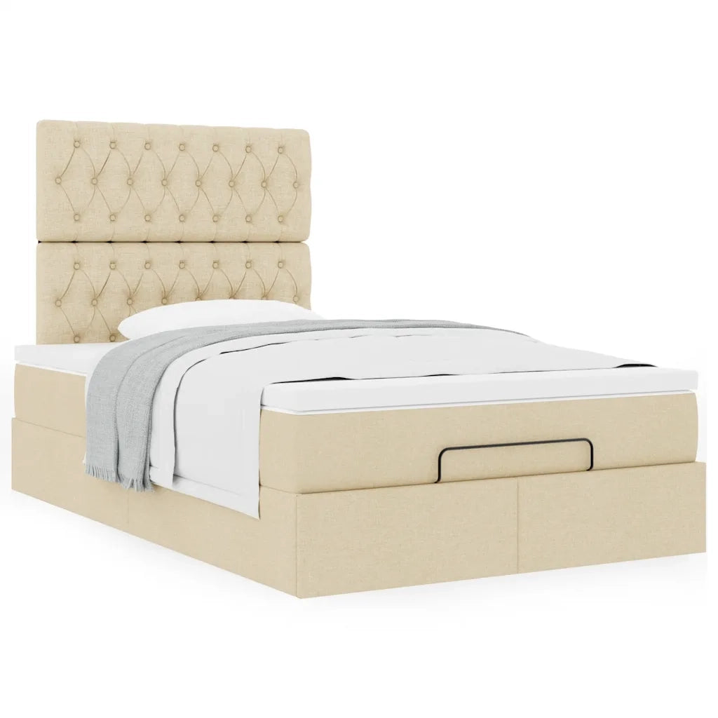 Struttura Letto Pouf con Materasso Crema 120x190 cm in Tessuto 3313228