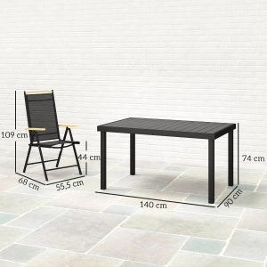 Set mobili da giardino pieghevole con tavolo e 6 sedie in alluminio nero
