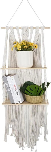 Pendente a doppia corda in stile macramé con assi di legno galleggiante per decorazione di casa camera da letto soggiorno - stile boho