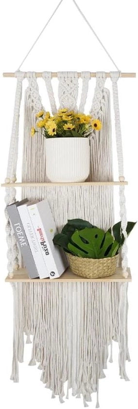 Pendente a doppia corda in stile macramé con assi di legno galleggiante per decorazione di casa camera da letto soggiorno - stile boho