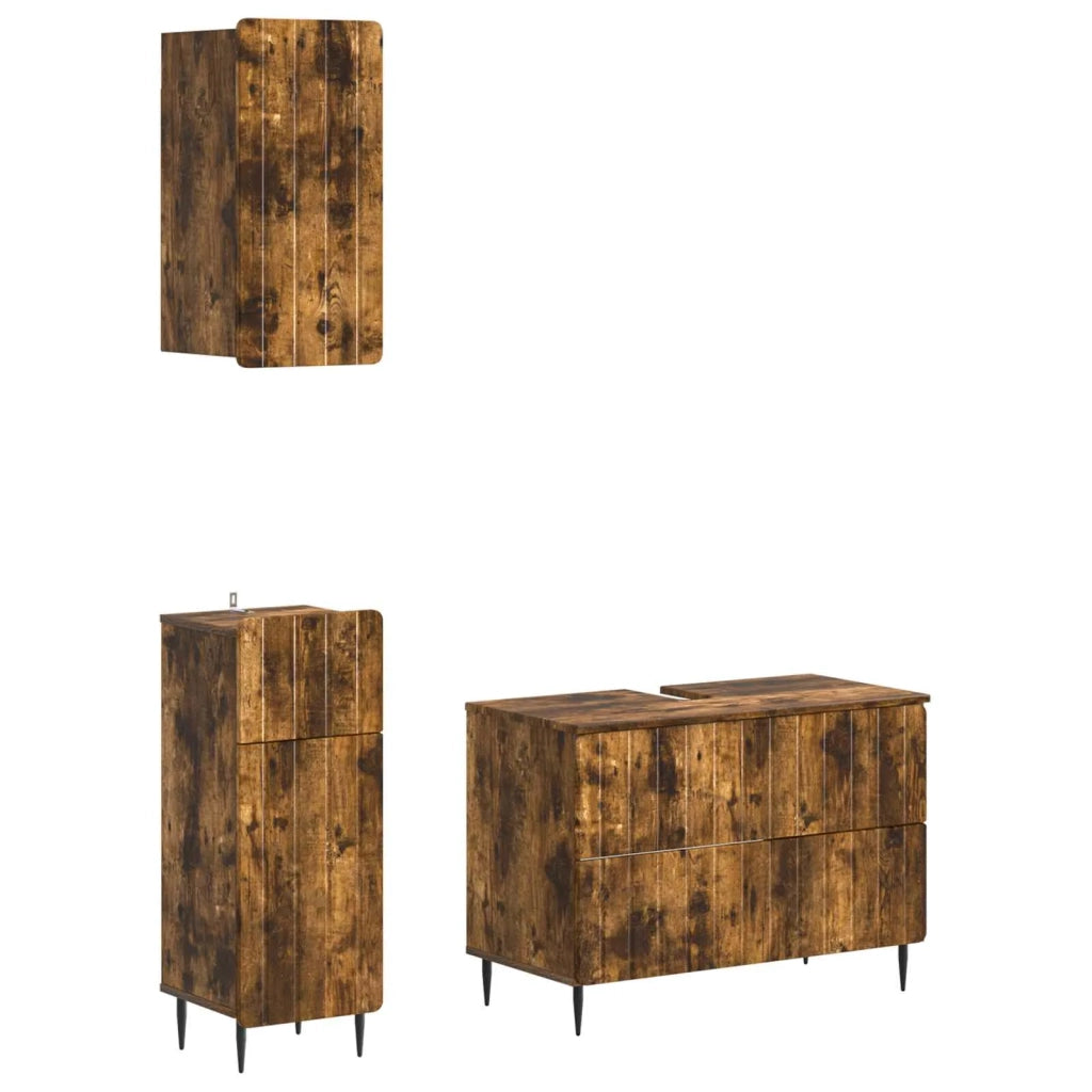 Set di armadietti da bagno in 3 pezzi ZWOLLE Rovere Fumo 3417761