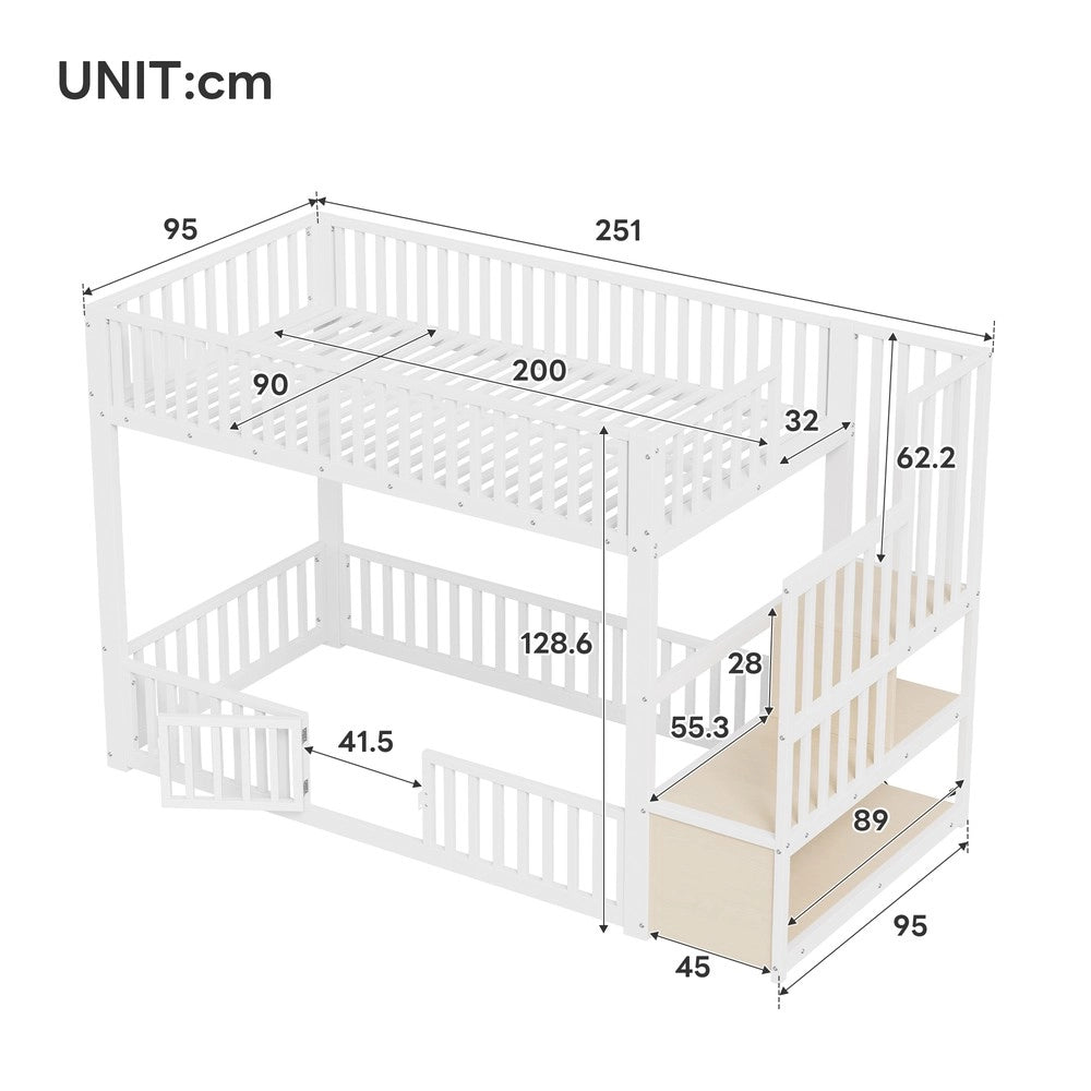 Letto a Castello con Scala e Contenitore LED ¨C Xylo ¨C Bianco 90x200