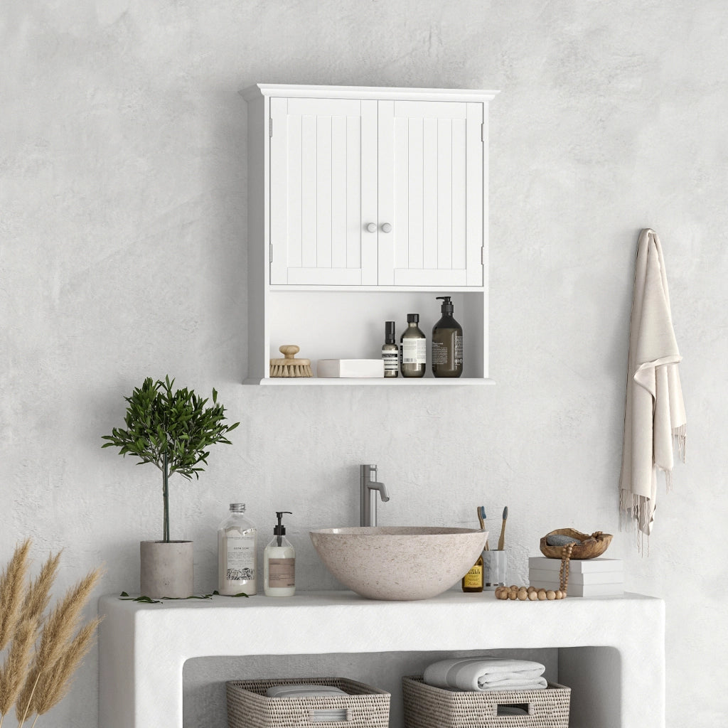 Mobile Bagno Sospeso con Ante e Ripiani ¨C zephmum ¨C Bianco 60x20x70,5 cm