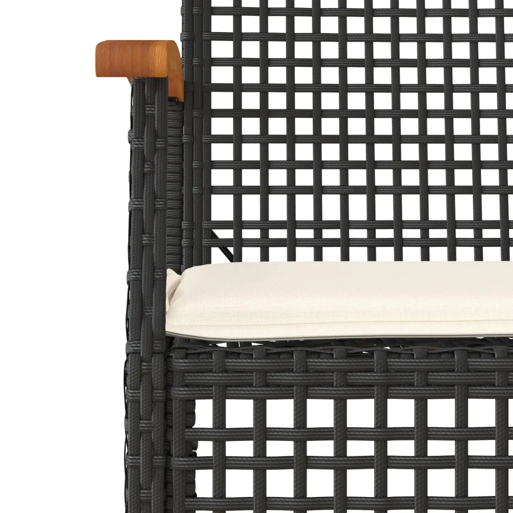 Set da Pranzo da Giardino 7 pz Nero con Cuscini in Polyrattan