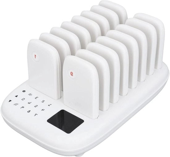 Sistema di Allarme a Radio con Lungo Raggio di Trasmissione e 16 Campane - Codice Prodotto: 123456, Modello: ABC123, Lunghezza d'onda: 433 MHz, Portata: fino a 1000 metri, Batteria: 4 x AA, Dimensioni: 15 x 10 x 5 cm.