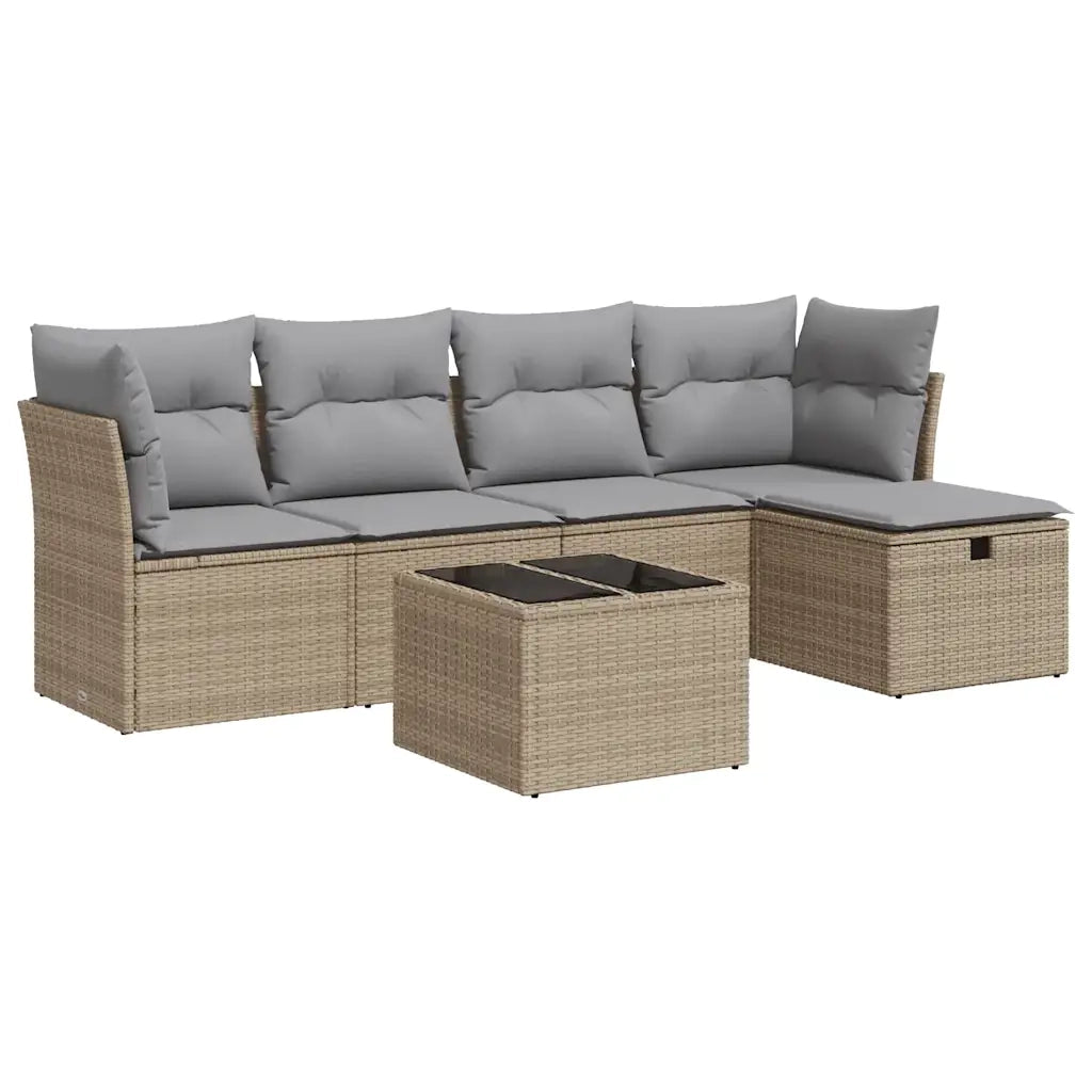 Set Divano da Giardino 6 pz con Cuscini Beige in Polyrattan