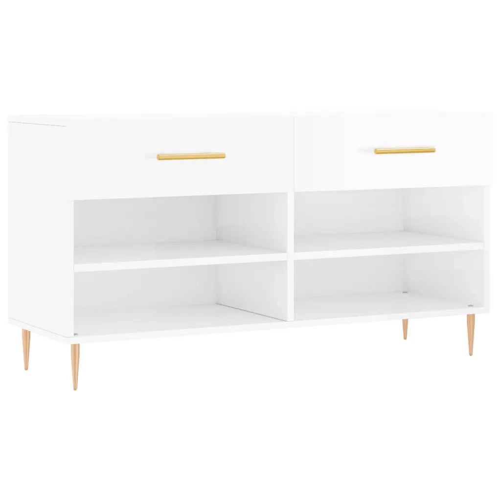 Panca Porta Scarpe-Sgabello-Panca Scarpiera Bianco Lucido 102x35x55 cm Legno Multistrato 973818