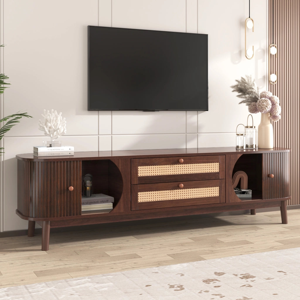 Mobile TV con Ante e Cassetti in Legno con Rattan ¨C MINIMAL ¨C Stile Country