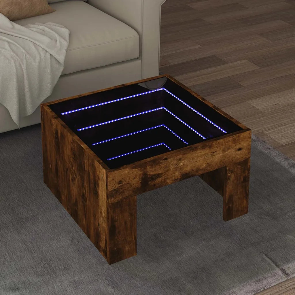 Tavolino da salotto | Tavolino da caff¨¨ | Tavolino da Soggiorno con LED Infinity Rovere Fumo 50x50x30 cm