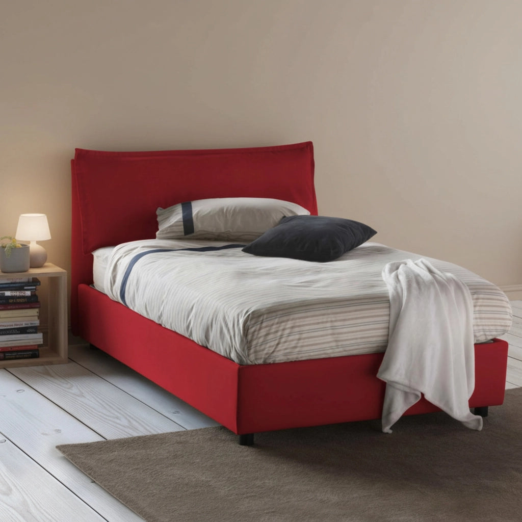 Abbygale, Letto Piazza e Mezza Materasso Incluso Made in Italy, Rosso