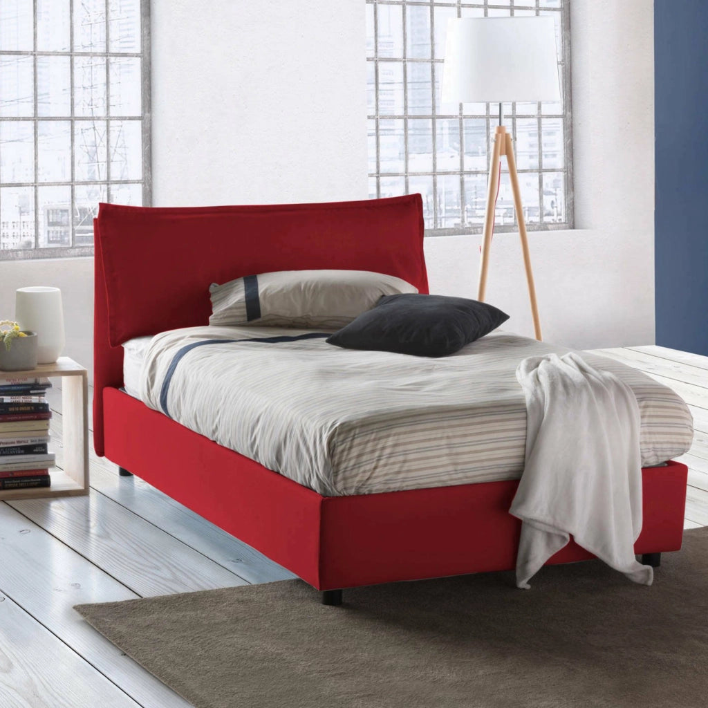Abbygale, Letto Piazza e Mezza Materasso Incluso Made in Italy, Rosso