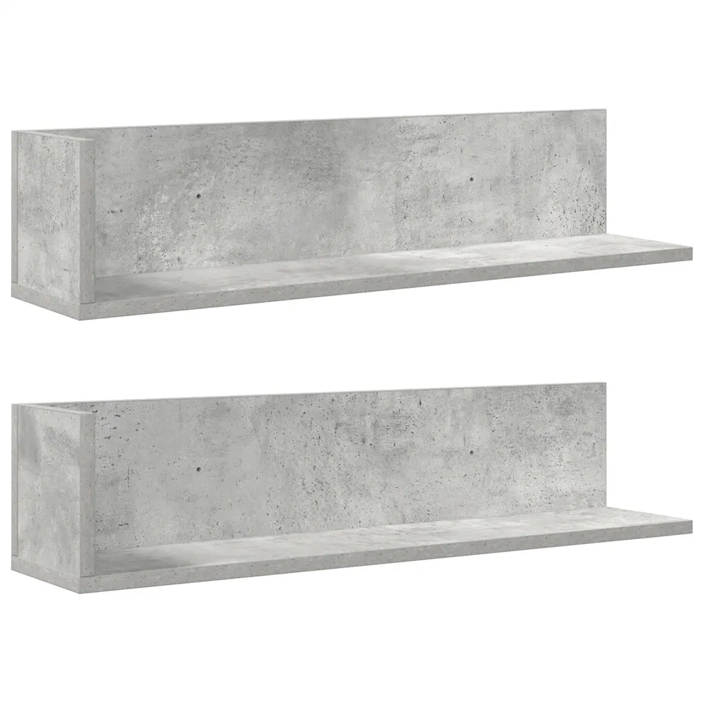 2 pz Mensole a Muro | Scaffale Parete | Ripiano a parete Grigio Cemento 75x16,5x16,5 cm in Truciolato