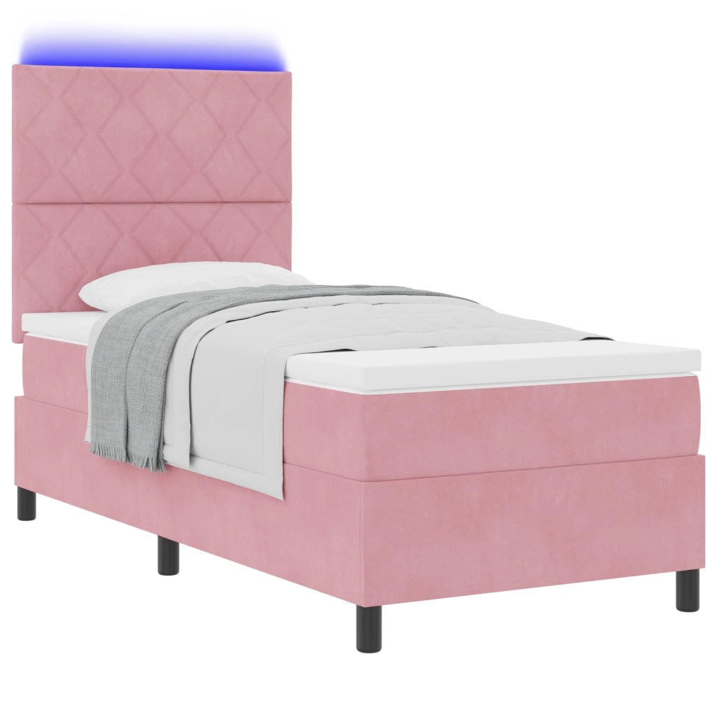 Letto a box con materasso e LED Rosa 90x200 cm in velluto