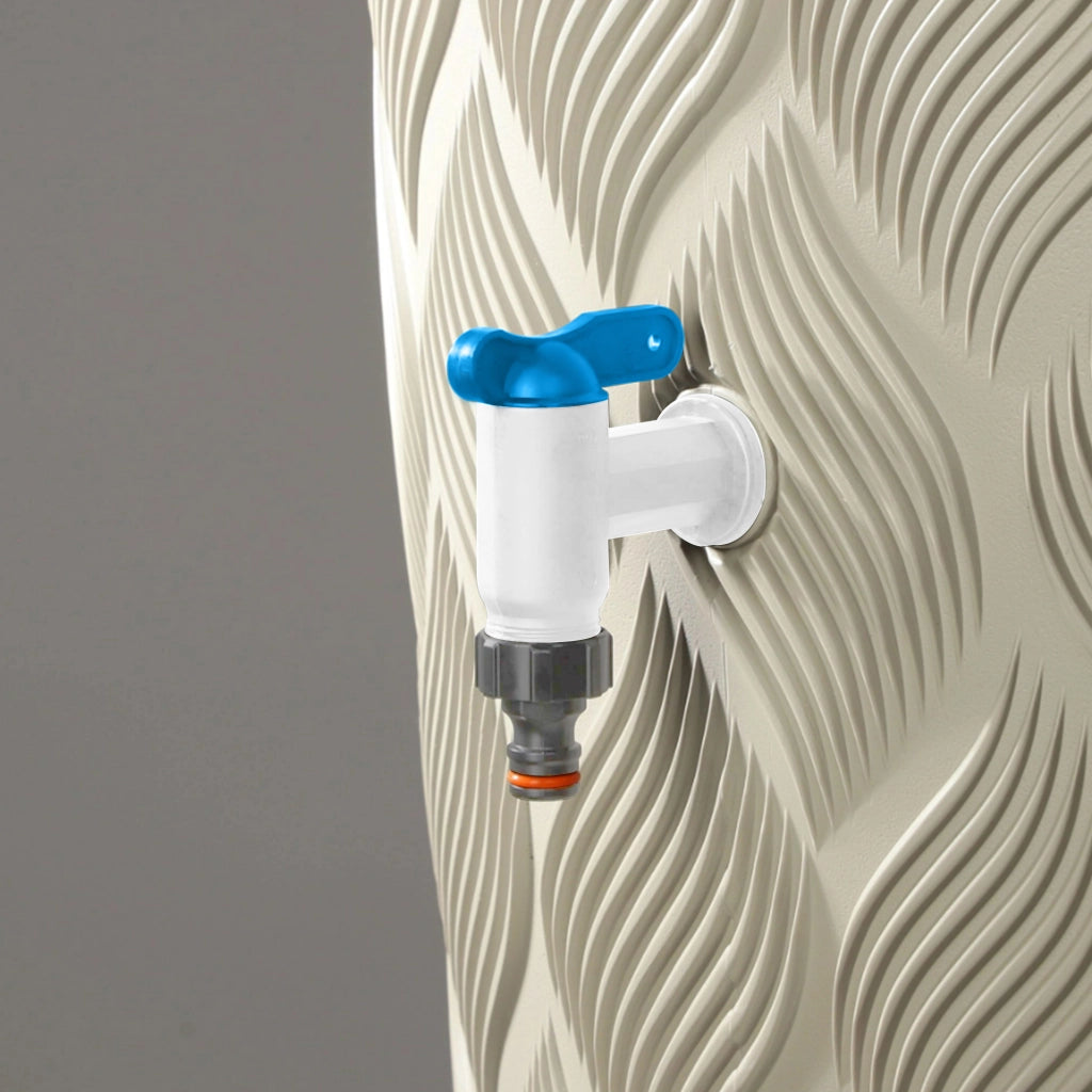 Rubinetto da giardino KADAX con valvola a nipplo da 3/4 per serbatoio dell'acqua piovana, tubo flessibile e cilindro.