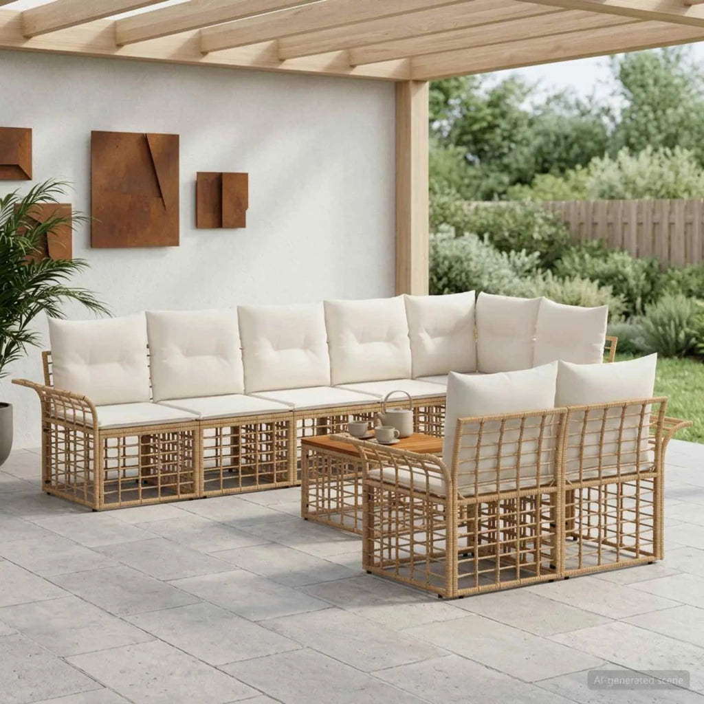Set di divani da esterno 9 pcs Naturale e Bianco Crema 3437732