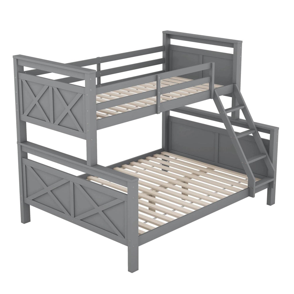 Letto a castello 90x200 cm e 140x200 cm convertibile in 2 letti separati in legno grigio