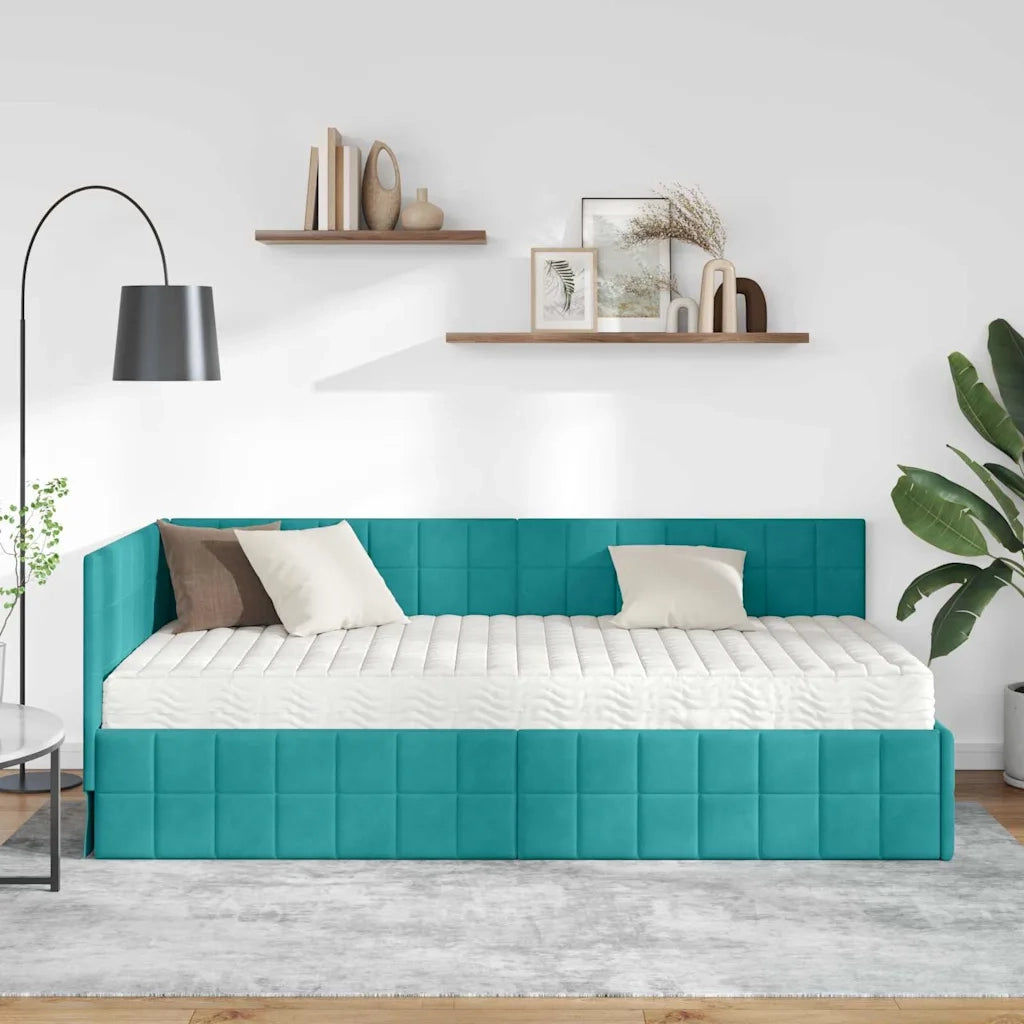 Struttura Letto Angolare con Materasso 2 pcs Turchese Velluto