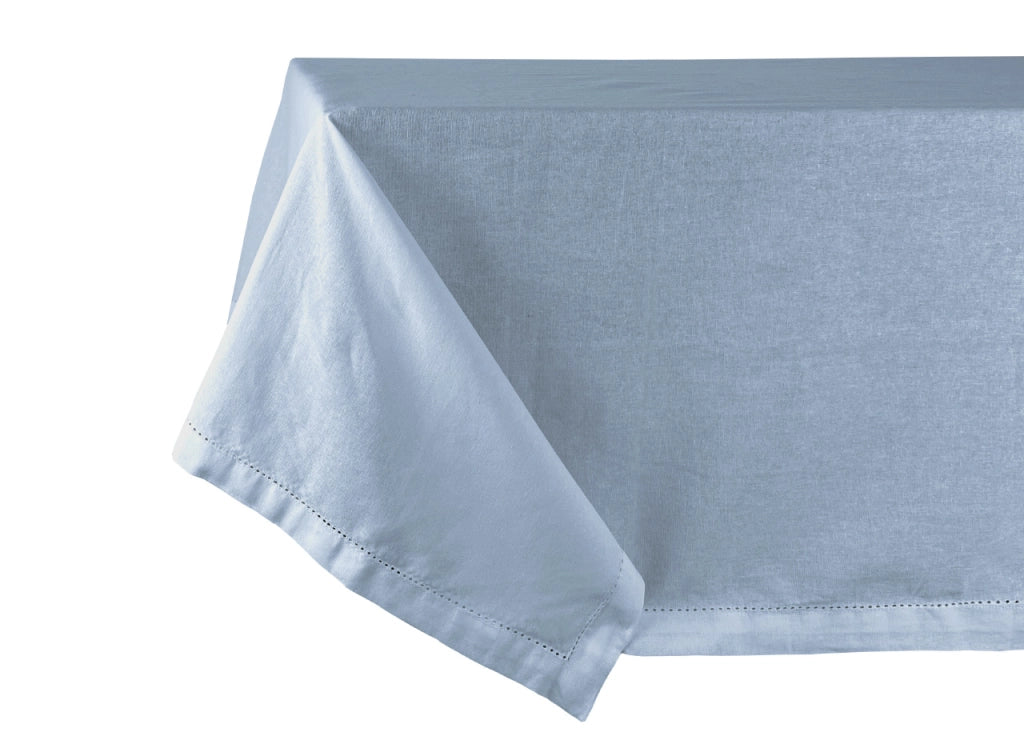 Tovaglia Cucina Soggiorno In Cotone Con Orlo A Giorno In Tinta Unita Ajour - 140x300cm - Blu Melange