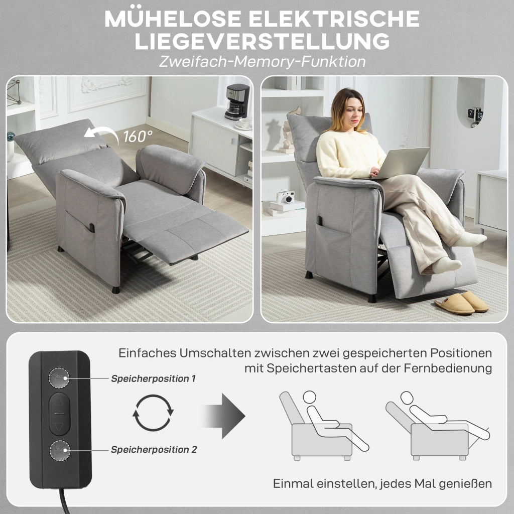 Poltrona relax elettrica reclinabile con funzione memory ¨C zephmum ¨C Tessuto grigio