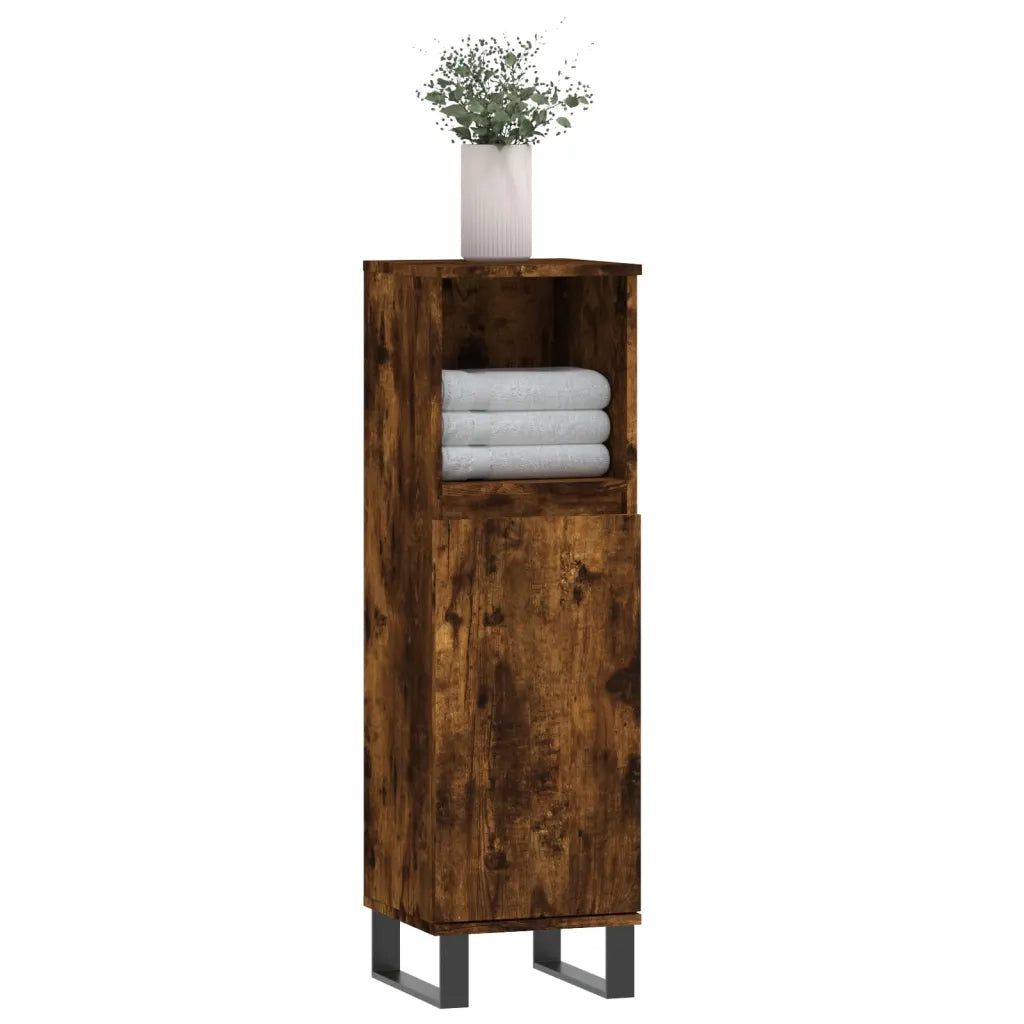 Armadietto Bagno Rovere Fumo 30x30x100 cm in Legno Multistrato 831569