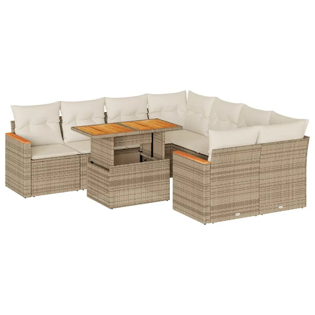 Set Divano da Giardino 9 pz con Cuscini Beige Polyrattan Acacia 3327467