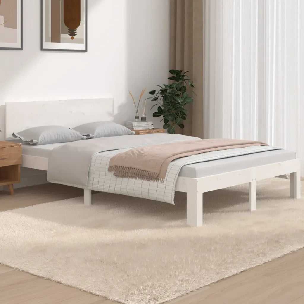 Letto matrimoniale | Letto per adulti | Giroletto Bianco in Legno Massello 120x190 cm Small Double