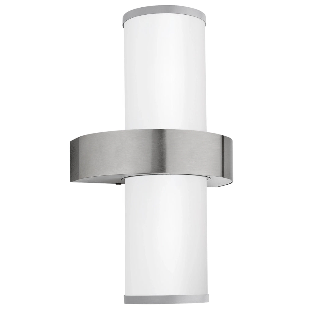 Applique Esterno Moderna Beverly Acciaio Argento Vetro Bianco E27