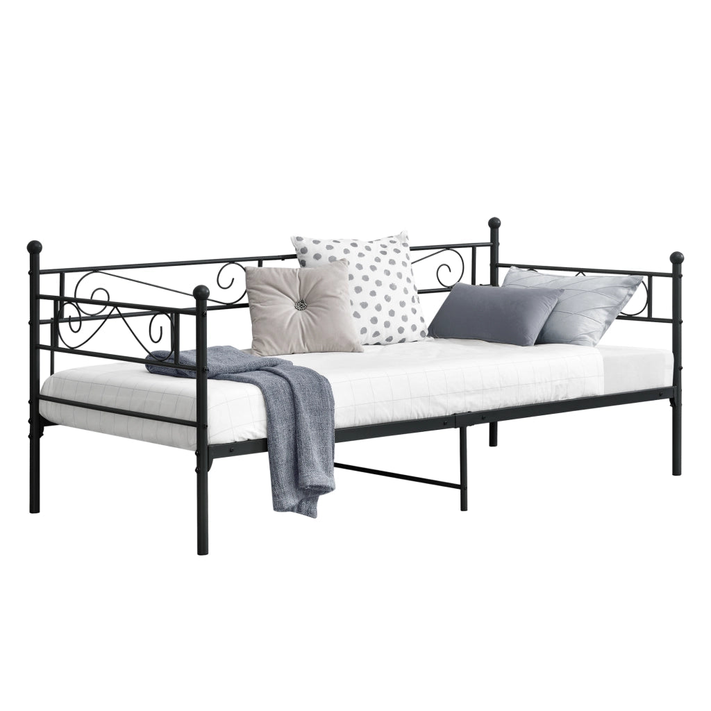 Struttura Divano Kerava in Acciaio Letto Singolo 90 x 200 cm - Nero Opaco [en.casa]