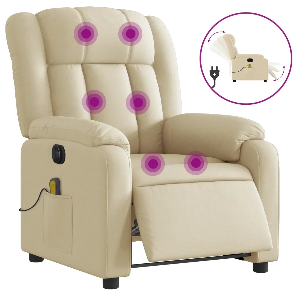 Divano Sedia-Poltrona Reclinabile Massaggiante Elettrica Crema in Tessuto 968890