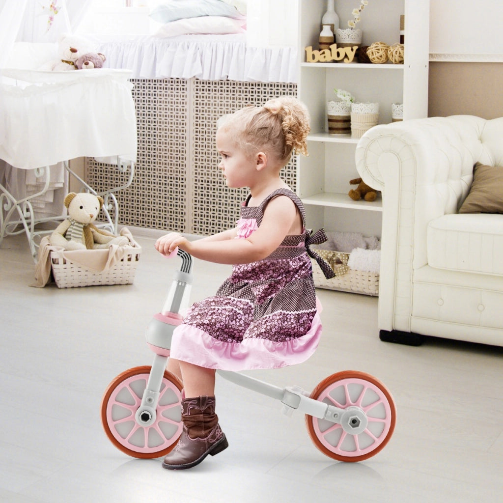 Triciclo per bambini con maniglione altezza regolabile pedali rimovibili, Bici a 4 ruote Rosa-Biciclette e tricicli