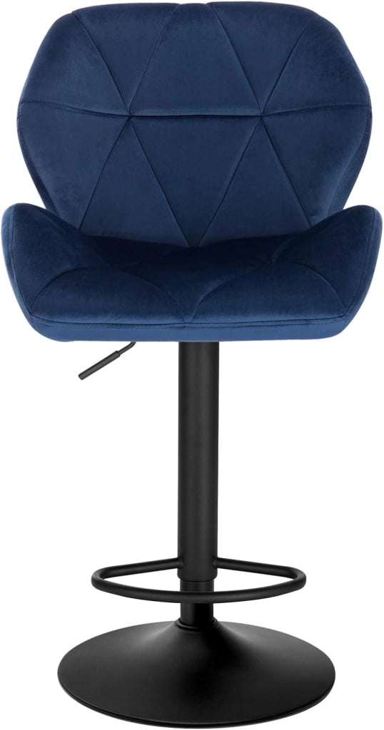 1X Sgabello da Bar con Schienale Sedia Imbottita Regolabile in Altezza Lift Gas Tessuto Velluto Blu BH139bl-1