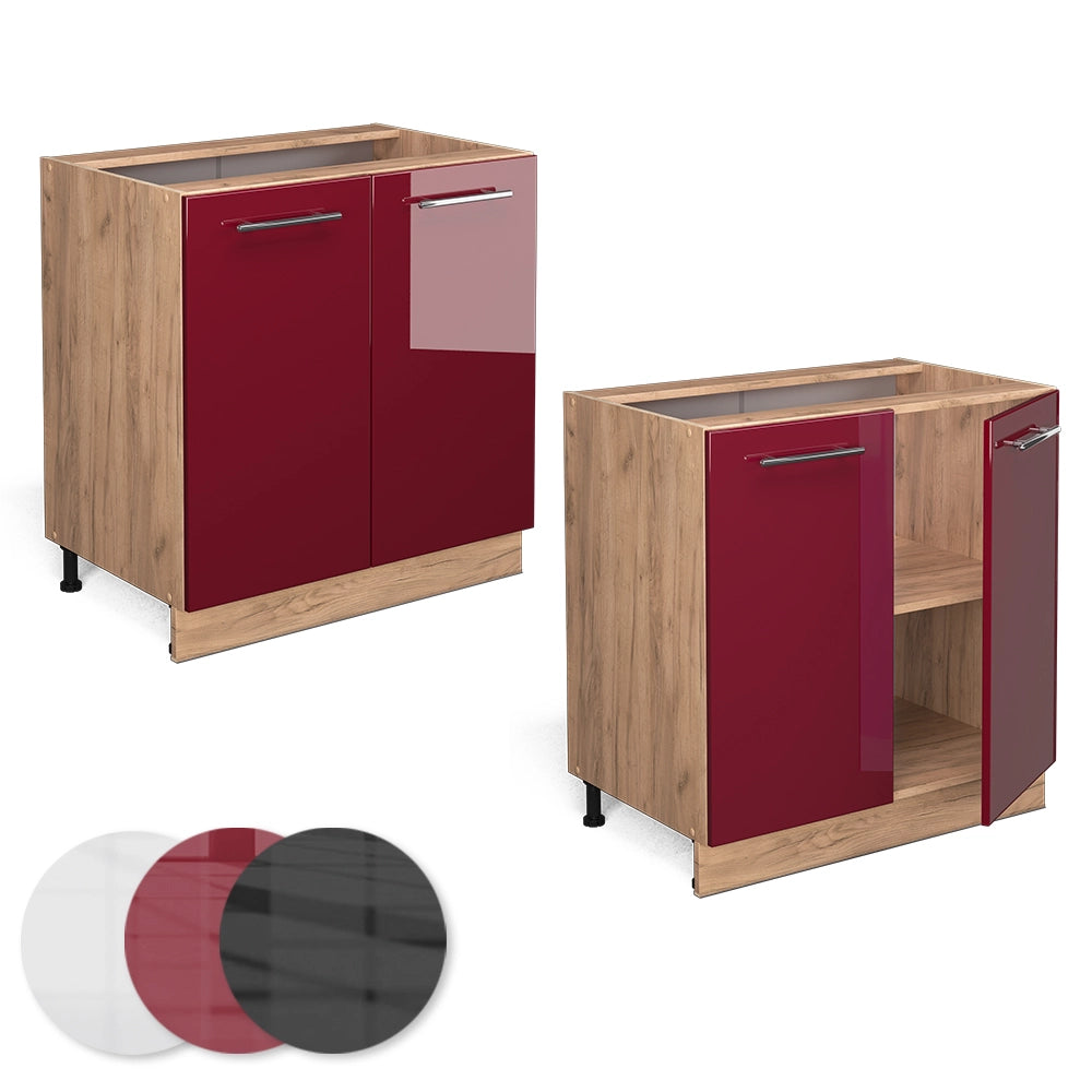 Mobiletto base cucina Fame-Line Bordeaux lucido/Rovere dorato 80 cm con ripiano, senza piano di lavoro Vicco