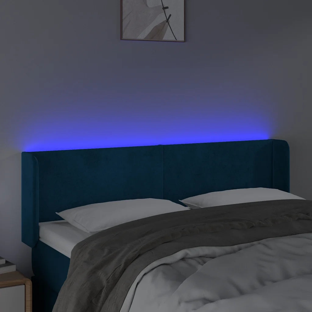 Testiera a LED Blu Scuro 147x16x78/88 cm in Velluto