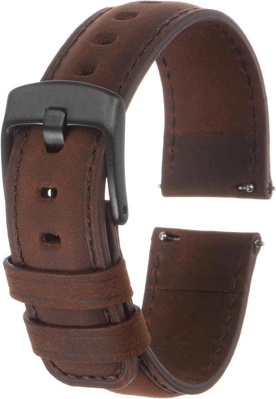 Cinturino orologio in pelle autentica 20 mm per uomini e donne, colore marrone scuro e nero