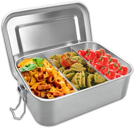 Lunchbox in acciaio inossidabile, 850 ml, con separatore e chiusura, resistente e ecocompatibile BPA-free, contenitore per pranzo, contenitore per snack, per adulti e bambini