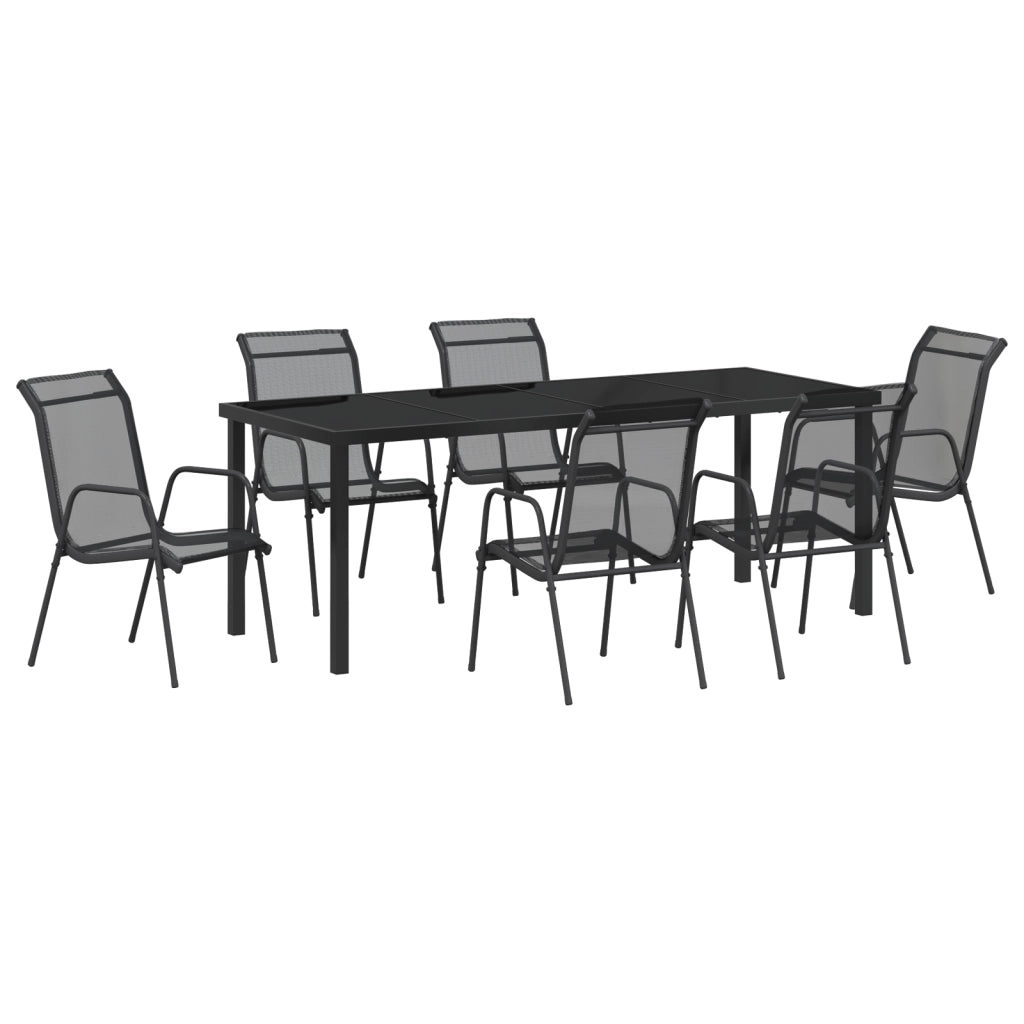 Set da Pranzo da Giardino 7 Pezzi Nero Textilene e Acciaio