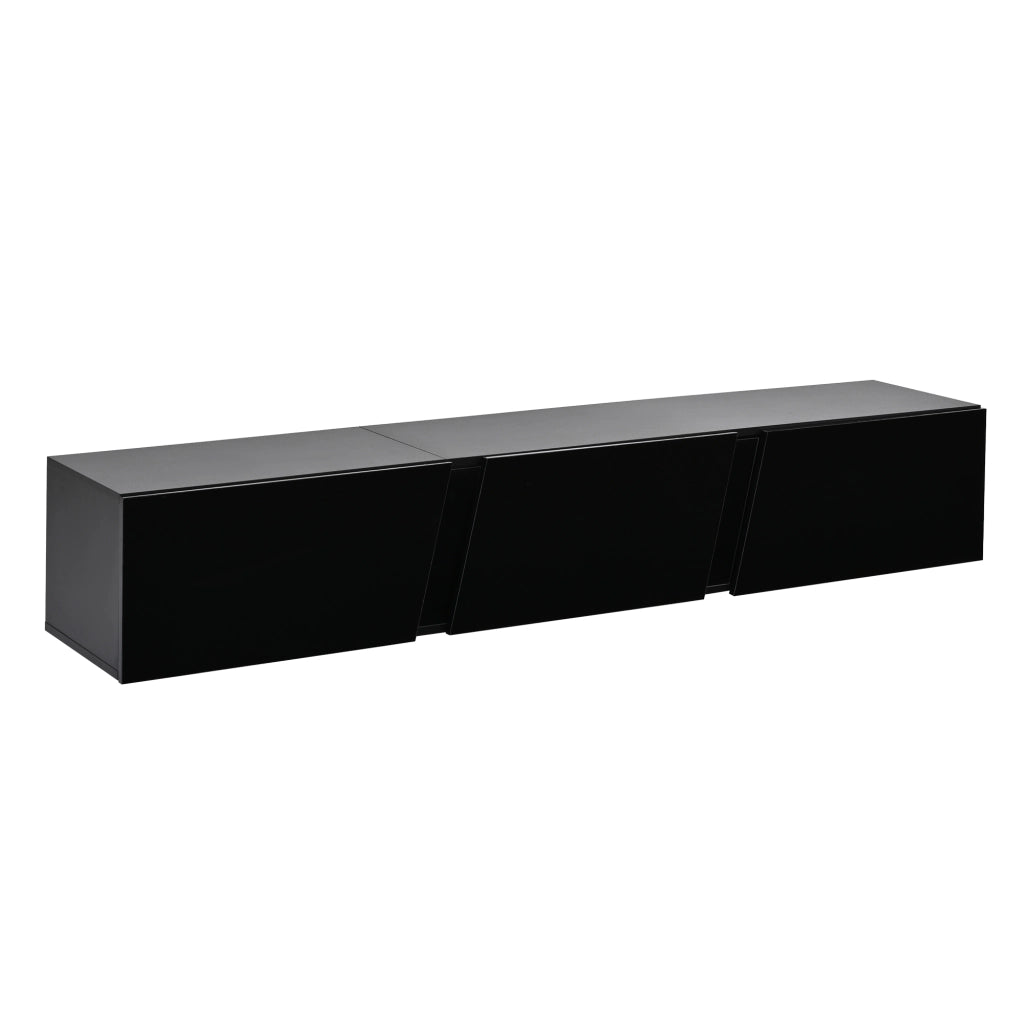Mobile porta TV sospeso con LED e 3 ante, 5 vani contenitore, per soggiorno, in truciolare, nero, 180 × 35 × 30 cm