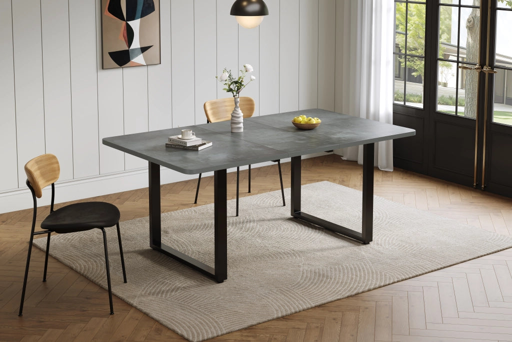 Tavolo da pranzo allungabile a 3 lunghezze 140/180/220x80 cm, grigio, in MDF, per 6-10 persone