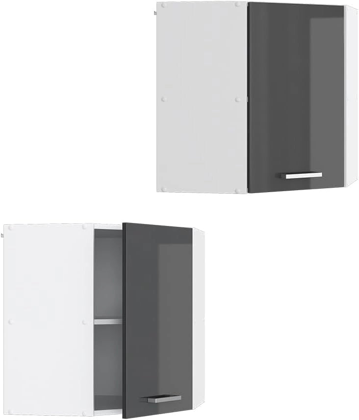 Mobile angolare da cucina R-Line, Antracite lucido, 57 cm, per la libera combinazione all'interno di sistemi cucina modulari