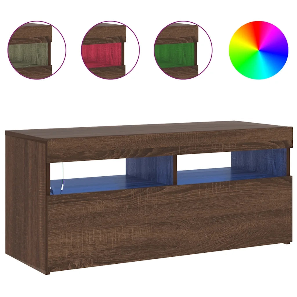 Mobile Porta TV con Luci LED Rovere Marrone 90x35x40 cm 815677