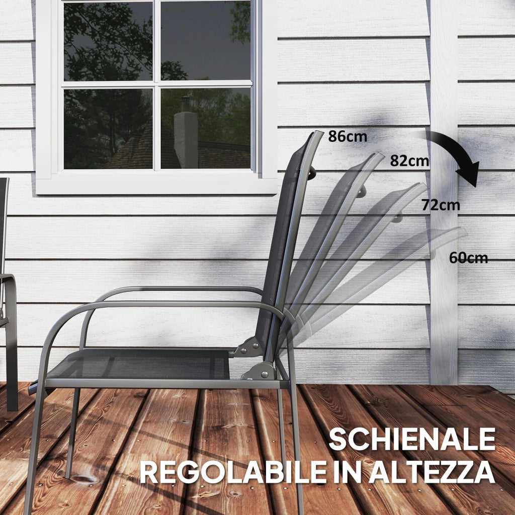 Set da Giardino 4 Pezzi con Divano 2 Sedie e Tavolino Basso con Piano in Vetro Rivestimento in Textilene Nero